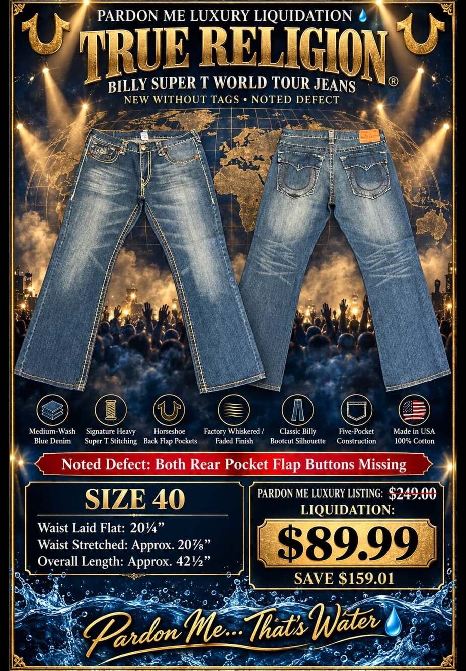 True Religion Billy Super T World Tour Bootcut Jeans – Medium Wash